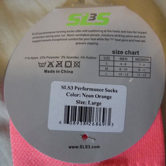 SLS3 Adult Triathlon Athletic Performance Socks Size Large Neon Orange NWT - Picture 7 of 8
